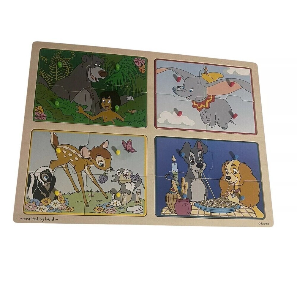 Melissa & Doug Disney Wooden Peg Puzzle Jungle Book Lady Tramp Bambi Dumbo RARE